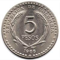 5 Pesos 1968 Congreso Eucarístico Variedad B / B Al Revés segunda mano  Colombia 