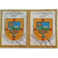 Usado, 2 Estampillas Escudo De Armas Popayán Departamento Colombia. segunda mano  Colombia 
