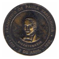 Medalla Santander Bicentenario De Nacimiento 1992 segunda mano  Colombia 