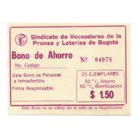 Bono De Ahorro Por $ 1,50 Prensa Loterías De Bogotá Años 70 segunda mano  Colombia 