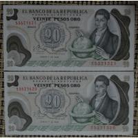 2 Billetes  20 Pesos Oro Colombia Año 1982 De Colección(p84 segunda mano  Colombia 