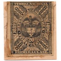 Usado, Estampilla Timbre 20 Centavos 1889 - 1890 Negra segunda mano  Colombia 