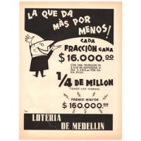 Lotería De Medellín Antiguo Aviso Publicitario De 1959 segunda mano  Colombia 