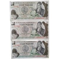 Billetes 20 Pesos Oro Colombia De 1983 Serie Consecutiva(p85 segunda mano  Colombia 