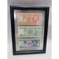 Cuadro Antiguo De Billetes Cubanos Con Vidrio Marco Madera, usado segunda mano  Colombia 