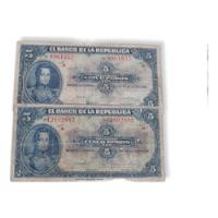 Colombia 2 Billetes De 5 Pesos Oro  1940  7 Y 8 Digitos segunda mano  Colombia 