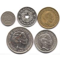 Usado, Dinamarca 10 Ore Y 2, 5, 10 Y  20 Kroner Grupo De 5 Monedas segunda mano  Colombia 